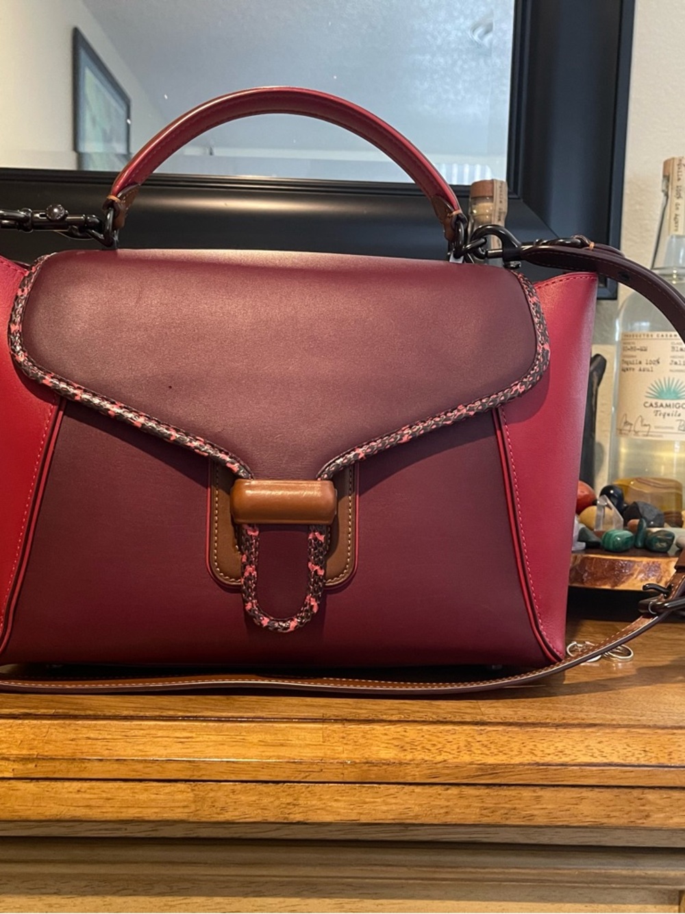 Preloved Coach Women's Top-Handle Satchel in Burgundy and Pink - Picture 2 of 9